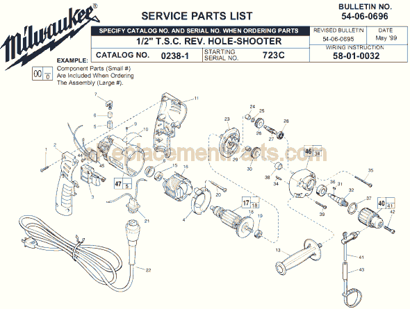 Page A Diagram and Parts List for 0238-1 SER 723C Milwaukee Electric Drill
