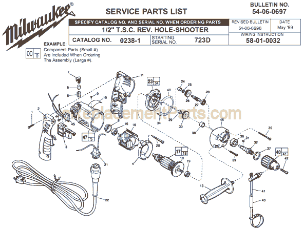 Page A Diagram and Parts List for 0238-1 SER 723D Milwaukee Electric Drill