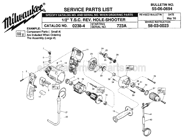 Page A Diagram and Parts List for 0238-4 SER 723-1001 Milwaukee Electric Drill