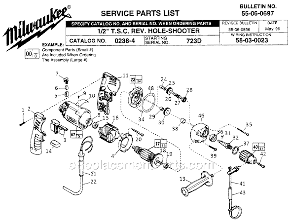 Page A Diagram and Parts List for 0238-4 SER 723D Milwaukee Electric Drill