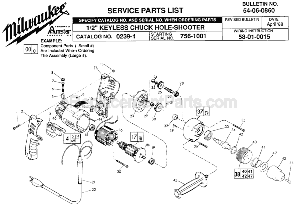 Page A Diagram and Parts List for 0239-1 SER 756-1001 Milwaukee Electric Drill
