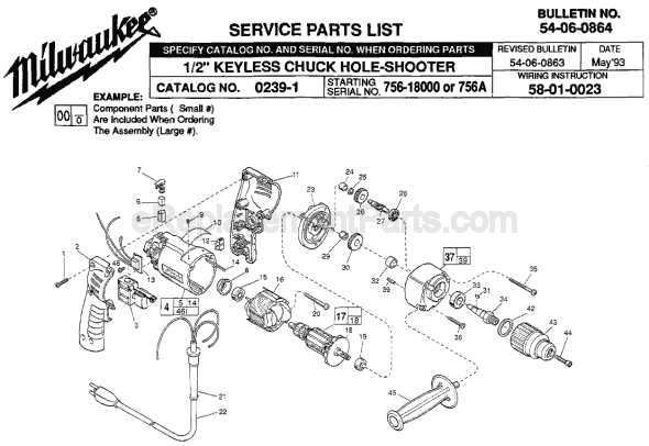 Page A Diagram and Parts List for 0239-1 SER 756-18000 Milwaukee Electric Drill