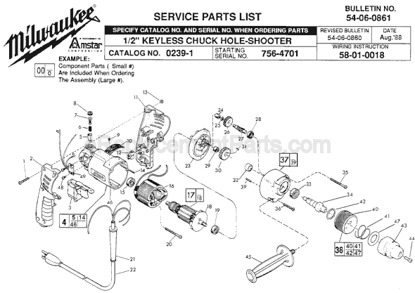 Page A Diagram and Parts List for 0239-1 SER 756-4701 Milwaukee Electric Drill