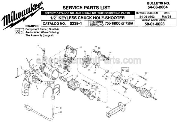 Page A Diagram and Parts List for 0239-1 SER 756A Milwaukee Electric Drill