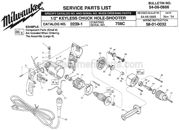 Page A Diagram and Parts List for 0239-1 SER 756C Milwaukee Electric Drill