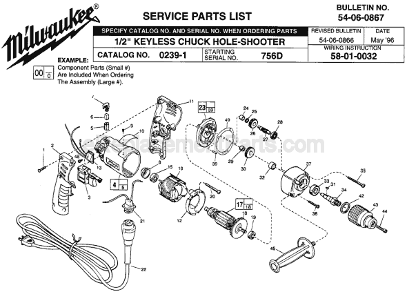 Page A Diagram and Parts List for 0239-1 SER 756D Milwaukee Electric Drill