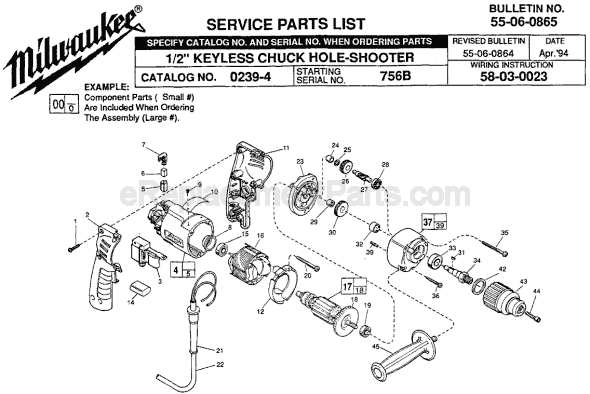 Page A Diagram and Parts List for 0239-4 SER 756B Milwaukee Electric Drill