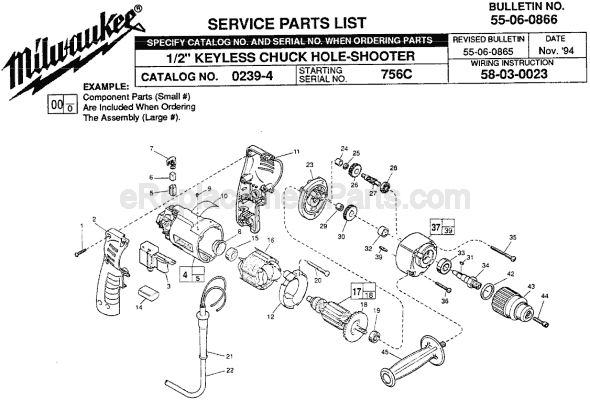 Page A Diagram and Parts List for 0239-4 SER 756C Milwaukee Electric Drill