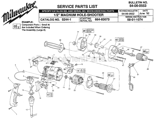Page A Diagram and Parts List for 0244-1 SER 664-83073 Milwaukee Electric Drill