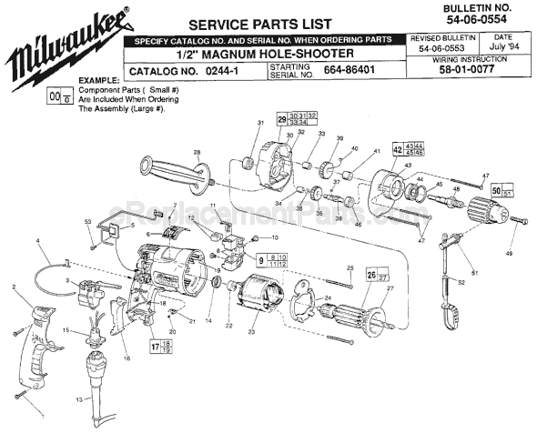 Page A Diagram and Parts List for 0244-1 SER 664-86401 Milwaukee Electric Drill