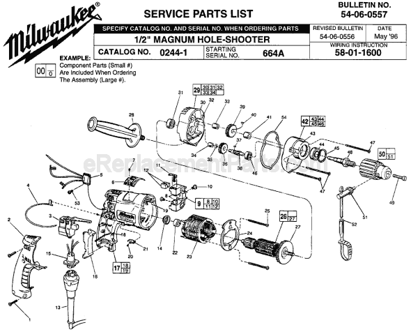 Page A Diagram and Parts List for 0244-1 SER 664A Milwaukee Electric Drill
