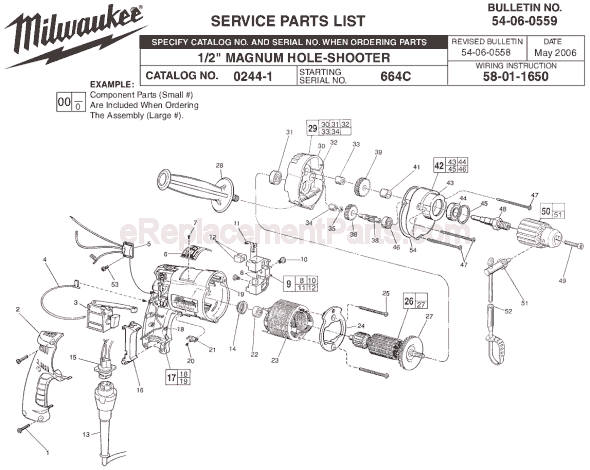 Page A Diagram and Parts List for 0244-1 SER 664C Milwaukee Electric Drill