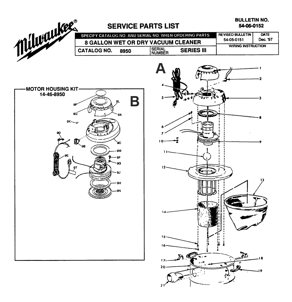 Fig-0 Diagram and Parts List for 8950 SERIES III Milwaukee Leaf Blower / Vacuum