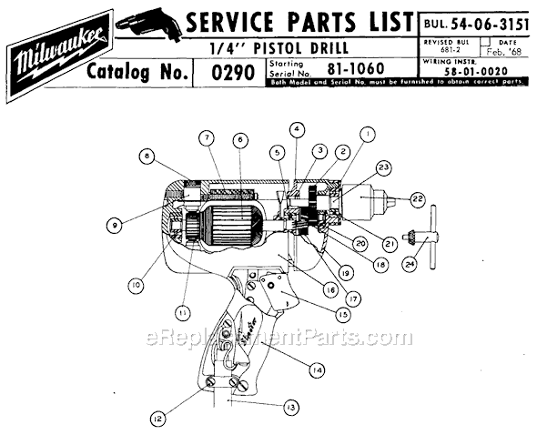 Page A Diagram and Parts List for 0290 SER 81-1060 Milwaukee Electric Drill