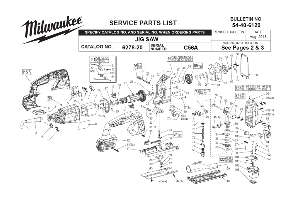 Fig-0 Diagram and Parts List for 6278-20 C56A Milwaukee Saw