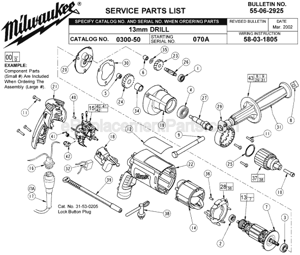 Page A Diagram and Parts List for 0300-50 SER 070A Milwaukee Electric Drill