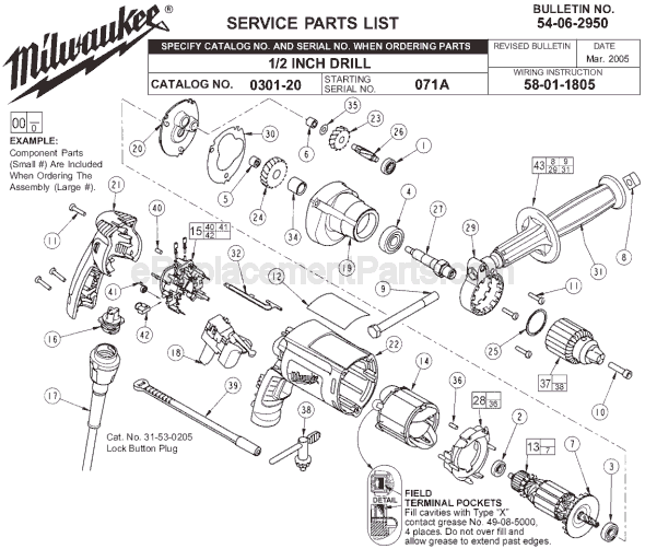 Page A Diagram and Parts List for 0301-20 SER 071A Milwaukee Electric Drill