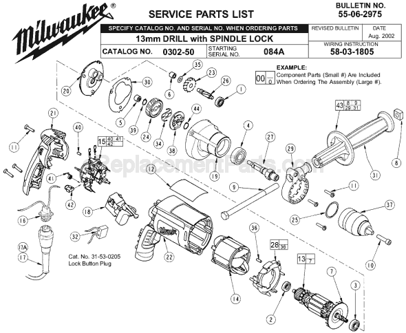 Page A Diagram and Parts List for 0302-50 SER 084A Milwaukee Electric Drill
