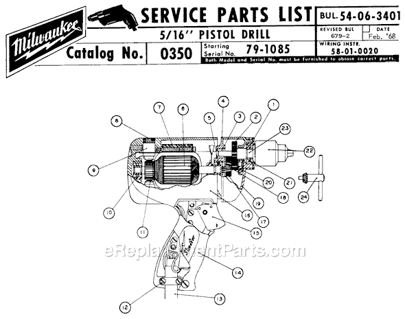 Page A Diagram and Parts List for 0350 SER 79-1085 Milwaukee Electric Drill