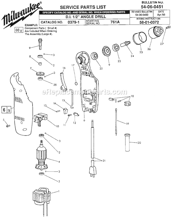 Page A Diagram and Parts List for 0379-1 SER 761A Milwaukee Electric Drill