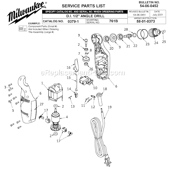 Page A Diagram and Parts List for 0379-1 SER 761B Milwaukee Electric Drill