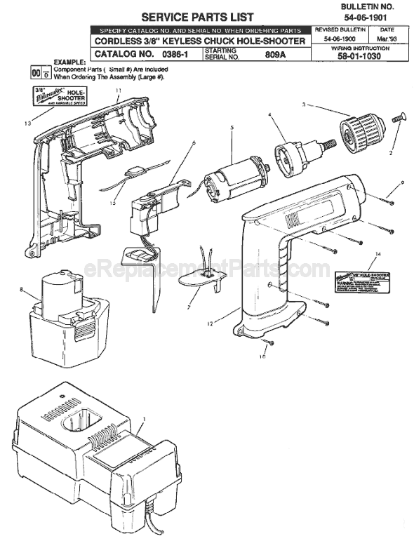 Page A Diagram and Parts List for 0386-1 SER 809A Milwaukee Electric Drill