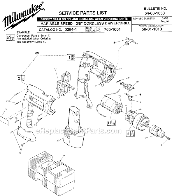 Page A Diagram and Parts List for 0394-1 SER 765-1001 Milwaukee Electric Drill