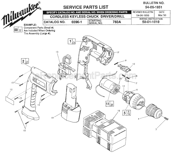 Page A Diagram and Parts List for 0396-1 SER 783A Milwaukee Electric Drill