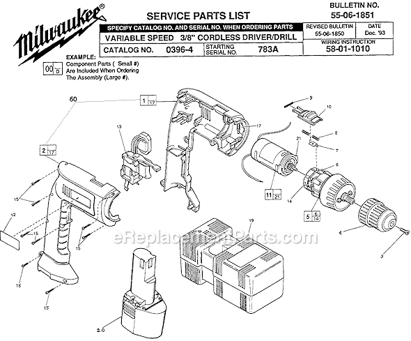 Page A Diagram and Parts List for 0396-4 SER 783A Milwaukee Electric Drill