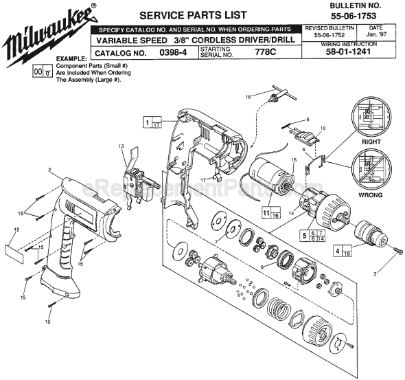 Page A Diagram and Parts List for 0398-4 SER 778C Milwaukee Electric Drill