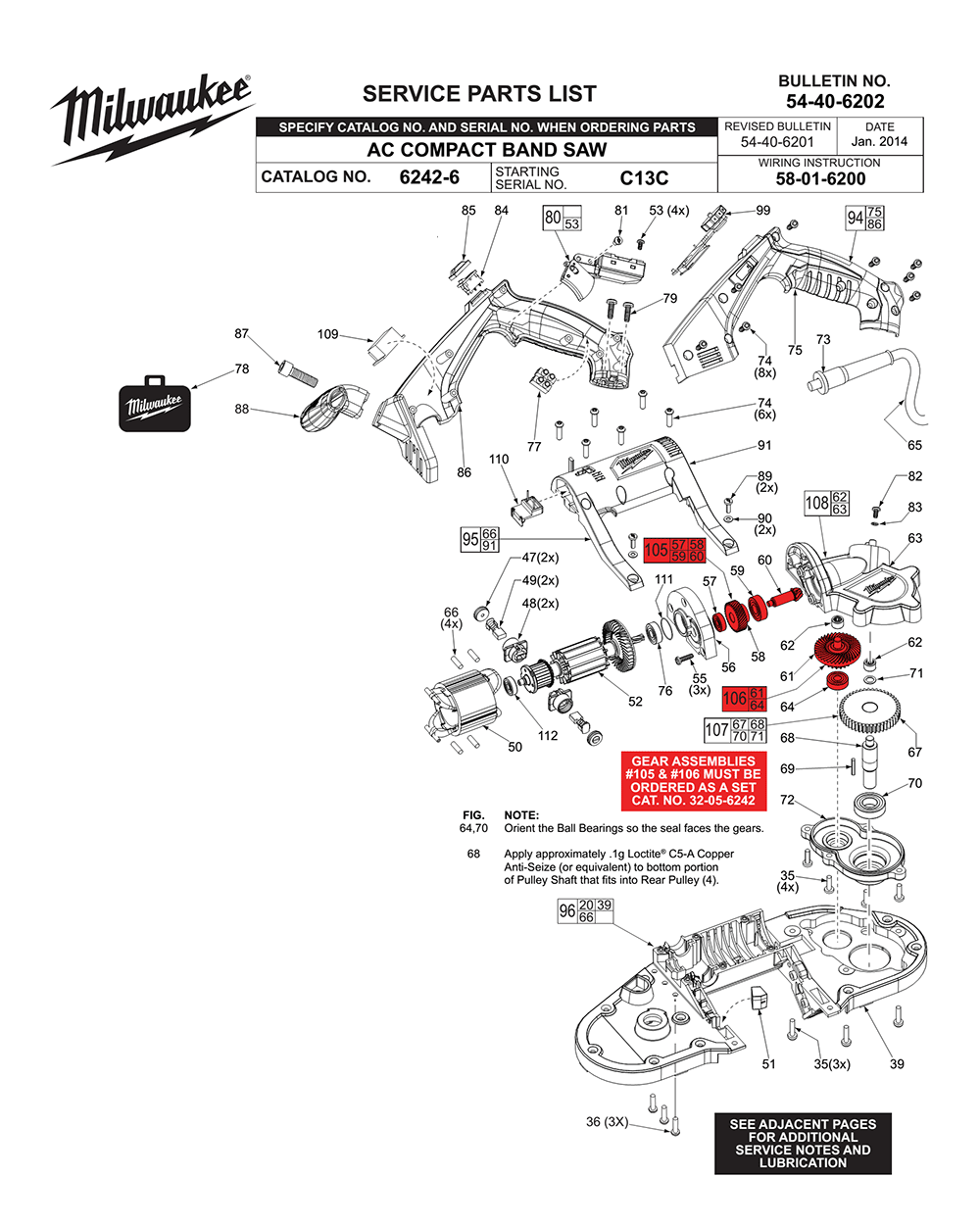 Fig-0 Diagram and Parts List for 6242-6 C13C Milwaukee Saw