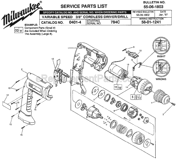Page A Diagram and Parts List for 0401-4 SER 784C Milwaukee Cordless Drill