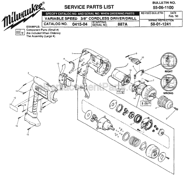Page A Diagram and Parts List for 0415-04 SER 887A Milwaukee Cordless Drill