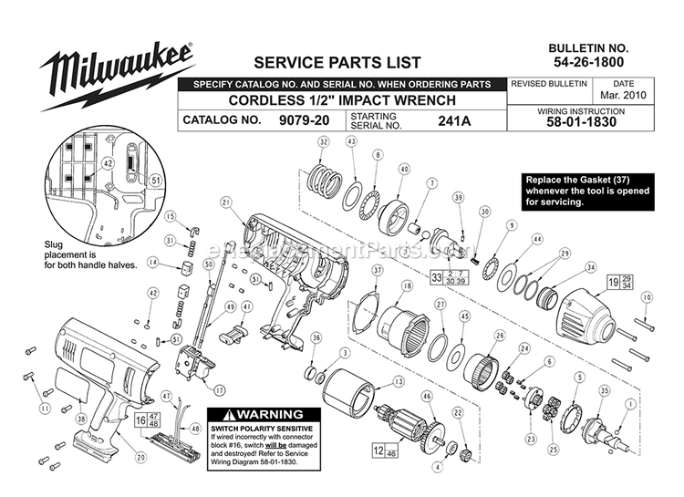 Page A Diagram and Parts List for 9079-20 241A Milwaukee Wrench