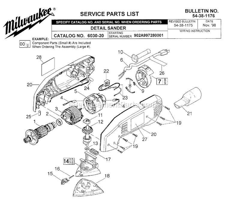 Page A Diagram and Parts List for 6030-20 902A Milwaukee Sander Grinder