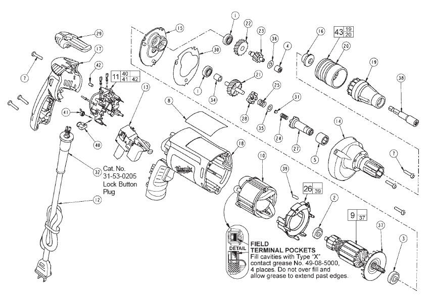 Fig-0 Diagram and Parts List for 6790-20  Milwaukee Electric Drill