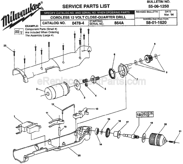 Page A Diagram and Parts List for 0478-4 SER 864A Milwaukee Cordless Drill