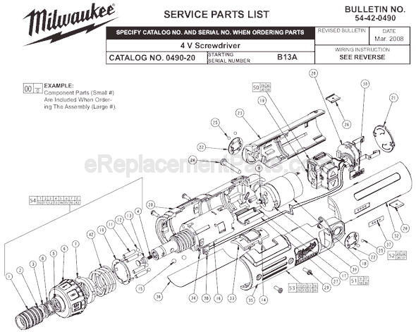 Page A Diagram and Parts List for 0490-20 SER B13A Milwaukee Electric Drill