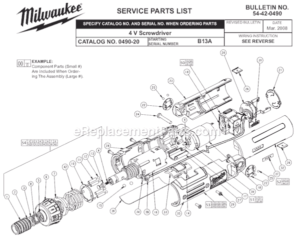 Page A Diagram and Parts List for 0490-22(SERB13A)  Milwaukee Electric Drill