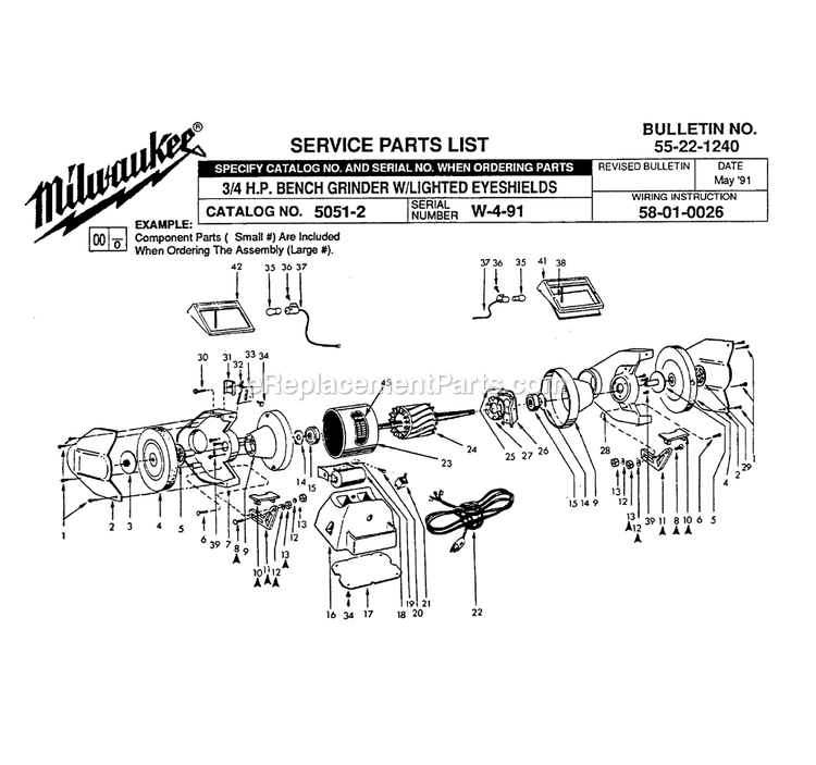 Page A Diagram and Parts List for 5051-2 W-4-91 Milwaukee Sander Grinder