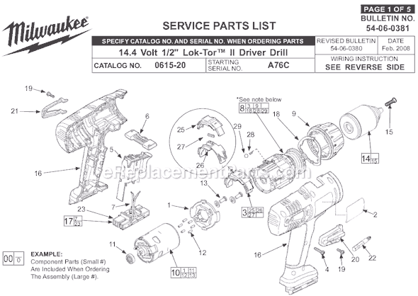 Page A Diagram and Parts List for 0615-24 SER A76C Milwaukee Cordless Drill