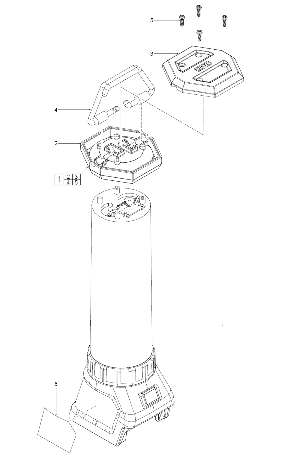Fig-0 Diagram and Parts List for 2363-20 G25A Milwaukee Worklight & Flashlight