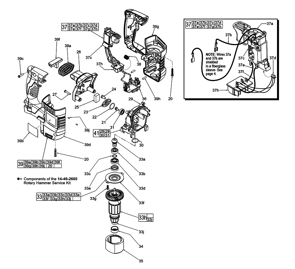 Fig-0 Diagram and Parts List for 2605-059 D38A Milwaukee Hammer Drill