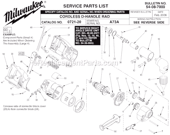 Page A Diagram and Parts List for 0721-21 SER A73A Milwaukee Cordless Drill