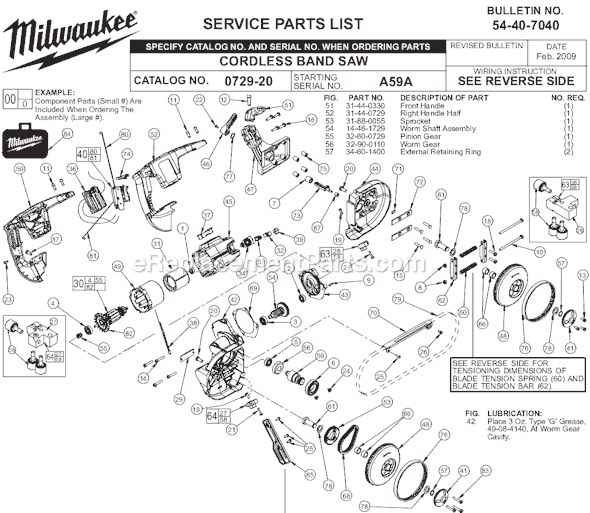 Page A Diagram and Parts List for 0729-21 SER A59A Milwaukee Band Saw