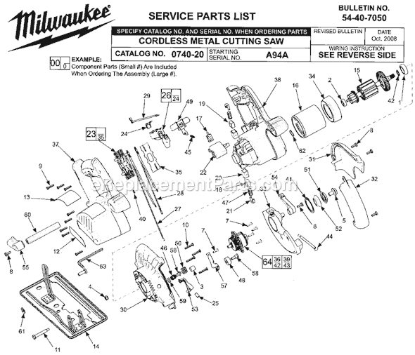 Page A Diagram and Parts List for 0740-22 SER A94A Milwaukee Circular Saw