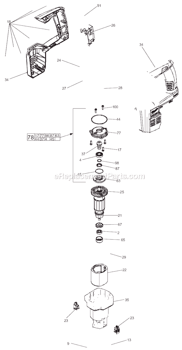 Page B Diagram and Parts List for 0756-22 SER A74B Milwaukee Demolition Hammer