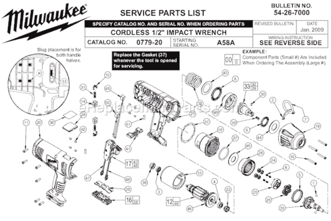 Page A Diagram and Parts List for 0779-22 SER A58A Milwaukee Impact Driver