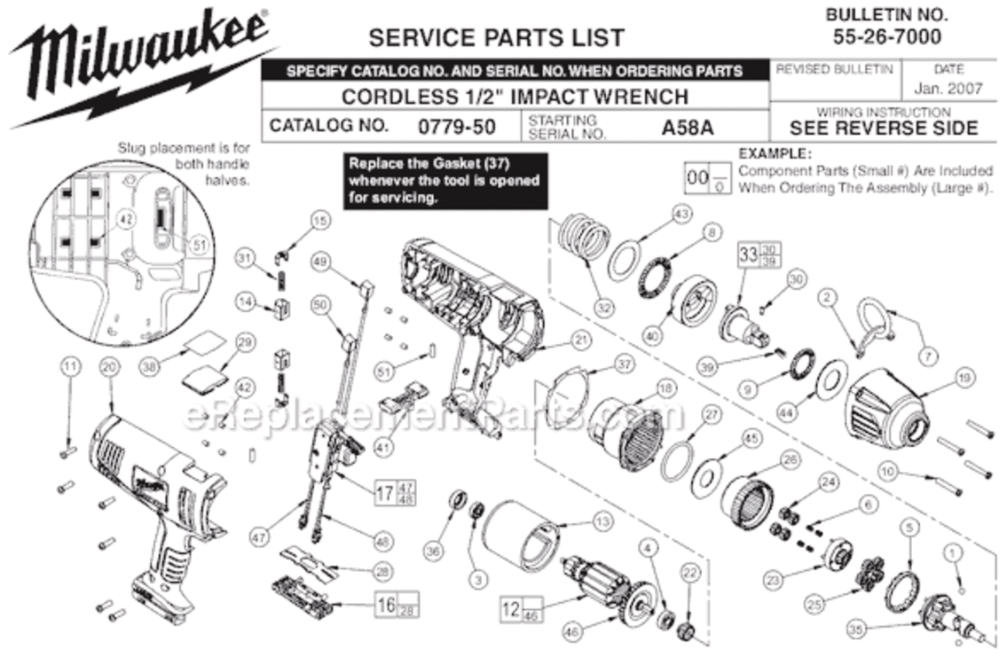 Page A Diagram and Parts List for 0779-50 SER A58A Milwaukee Impact Driver