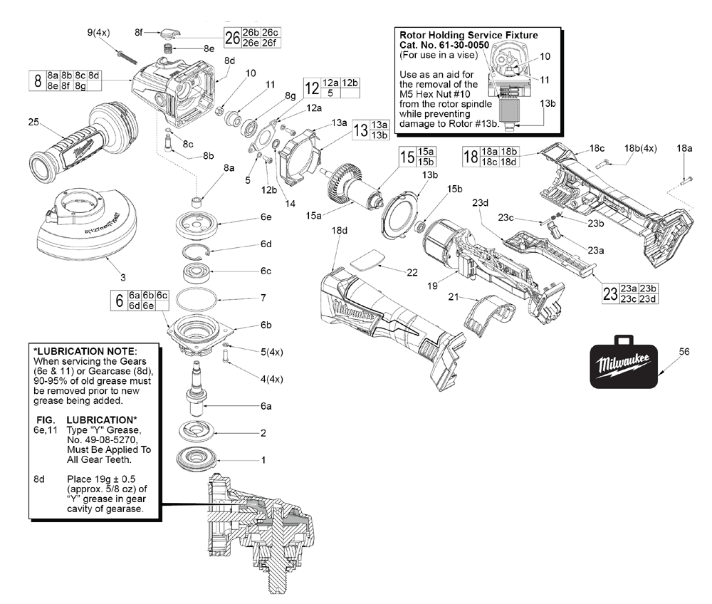 Fig-0 Diagram and Parts List for 2783-22 G48A Milwaukee Angle Grinder